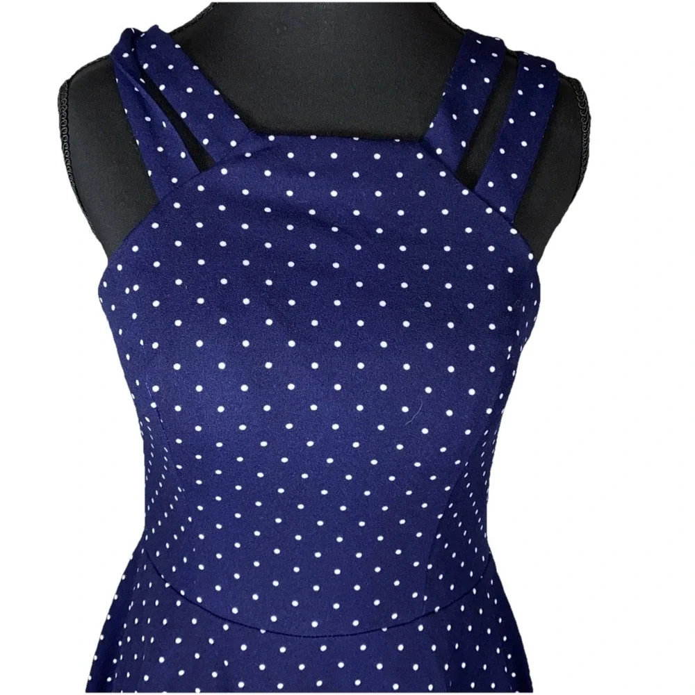 Polka Dot Girls Halter Dress‎ Blue Double Strap A Line Juniors 7/8 Semi Form
